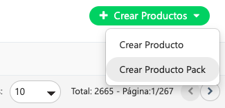 Crear Producto Pack